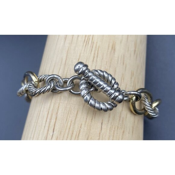 Two Tone Rope Link Bracelet Toggle 7.25" Gold Silver Chunky Rolo Designer Style - Picture 4 of 5